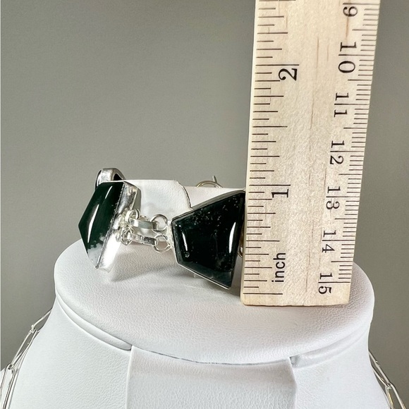 Moss Agate 925 Rectangles Necklace & Bracelet Set - Picture 7 of 9